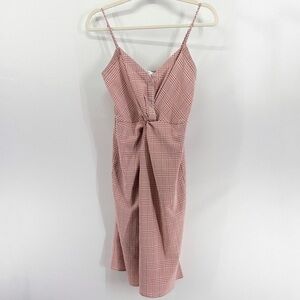 ASTR Max Midi Dress Pink Gingham Twist Front Smocked Sleeveless Small